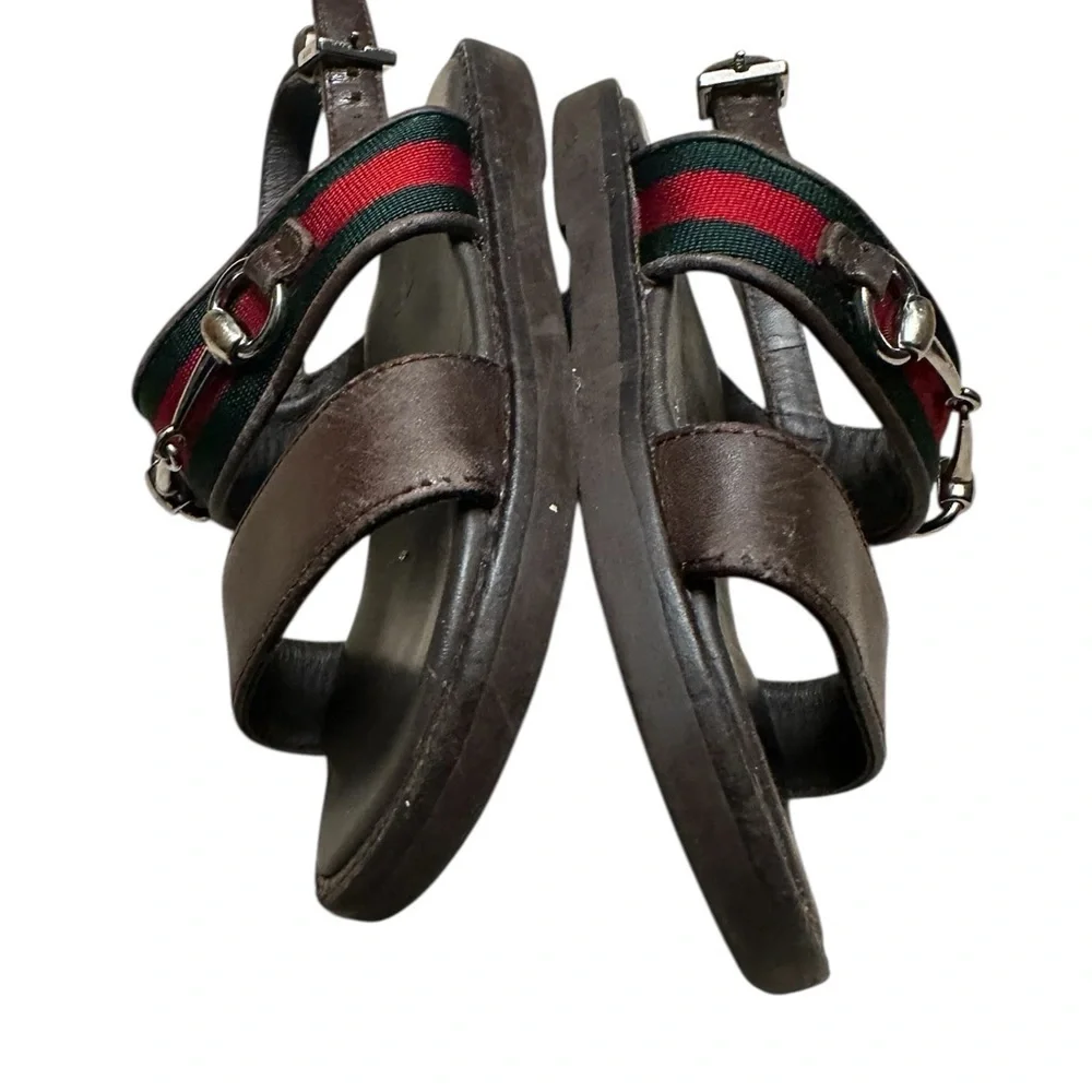 Gucci Brown and Red Sandals with Leather Straps